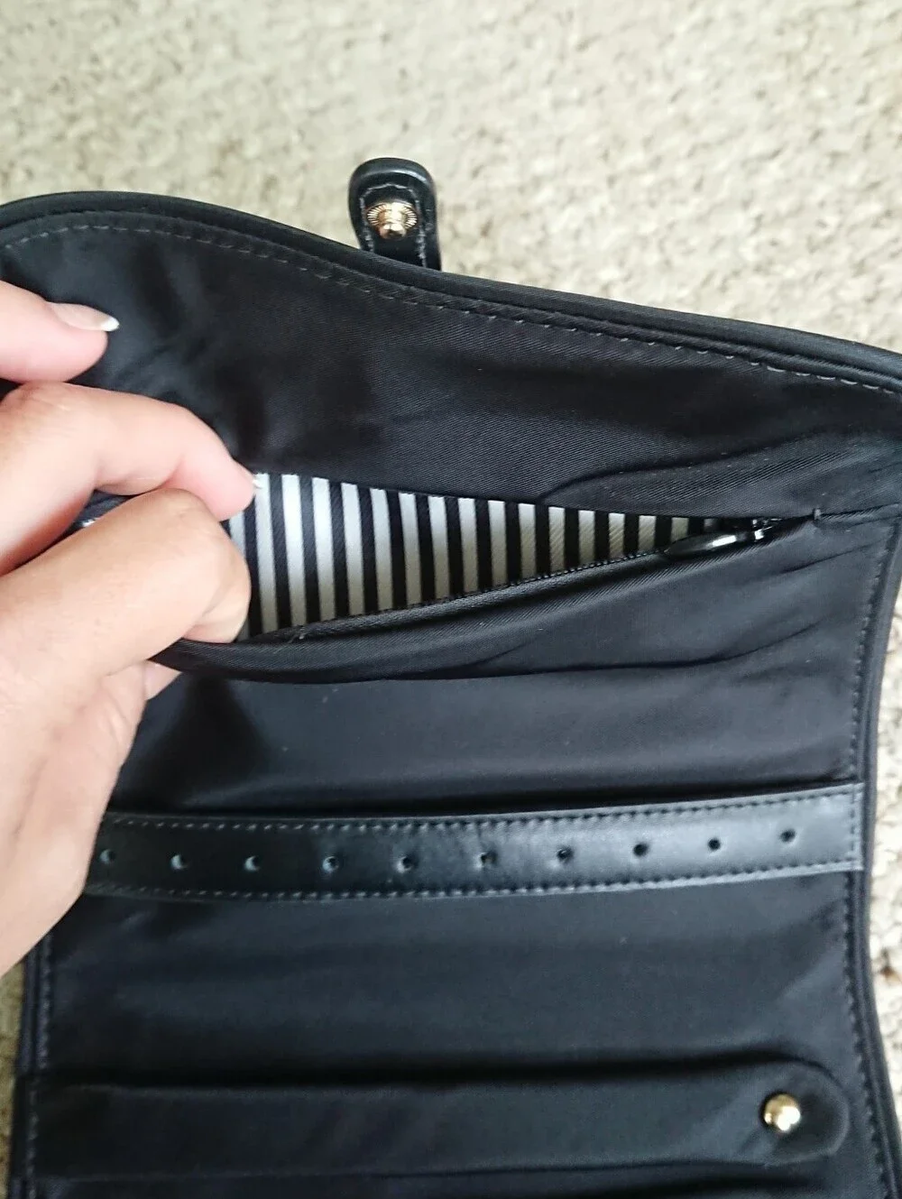 kate spade black nylon zip cosmetic pouch with gold logo